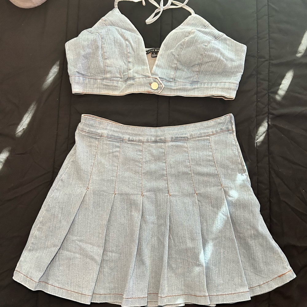 Denim Blue Skirt Set